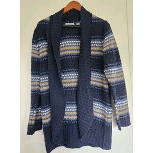 Jason Maxwell Cardigan Womens L Open Front Striped Blue Preppy Comfort Academia